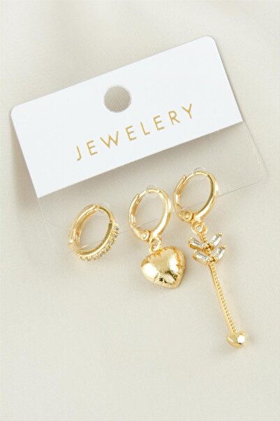 ZERO LAND Msa-Shop 3 Pieces Heart Zircon Stone Earrings-Yellow