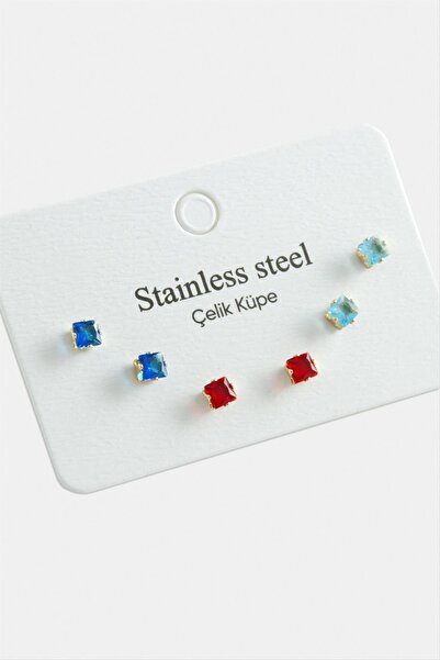 Marsilyan 6 Pieces Square Zircon Single Stone Steel Earrings Ilkel-Bjt940