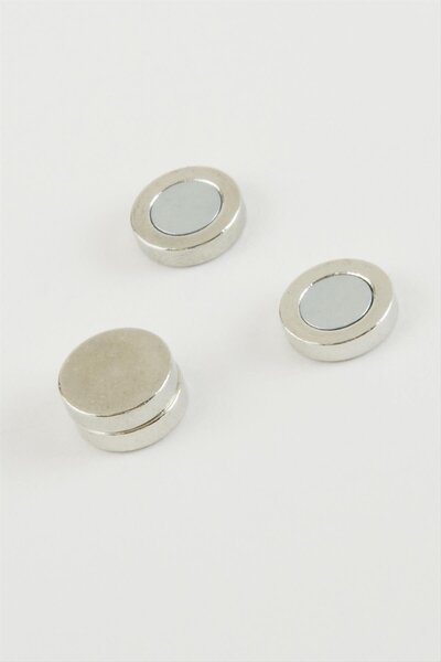 ZERO LAND Hn-Shop Round Magnet Earrings-Silver Color