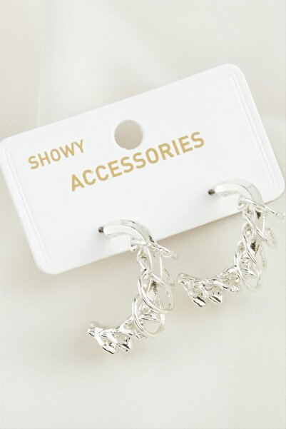 ZERO LAND Msa-Shop Half Hoop Trend Metal Earrings-Silver Color