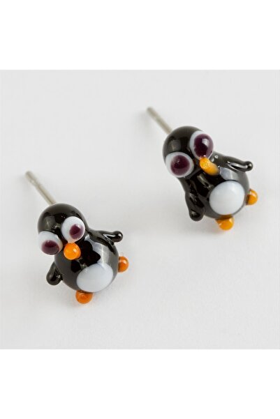 ZERO LAND Hn-Shop Penguin Glass Earrings-Black