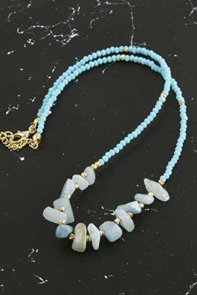 ZERO LAND قلادة كريستال فيروزية من الحجر الطبيعي المكسور