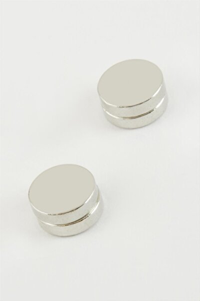 ZERO LAND Hn-Shop Round Magnet Earrings-Silver Color