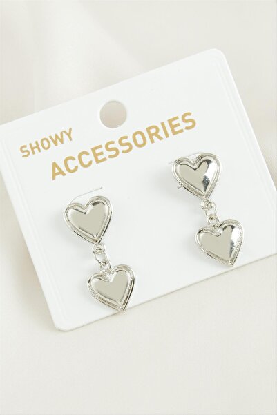ZERO LAND Msa-Shop Heart Trend Metal Earrings-Silver Color