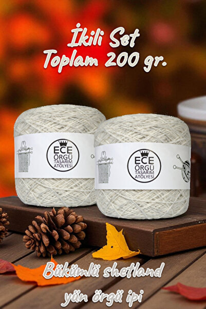 Ece Örgü Tasarım Atölyesi Svetlo siva, dvoslojna, upletena, 35% Vuna - 65% Ak...