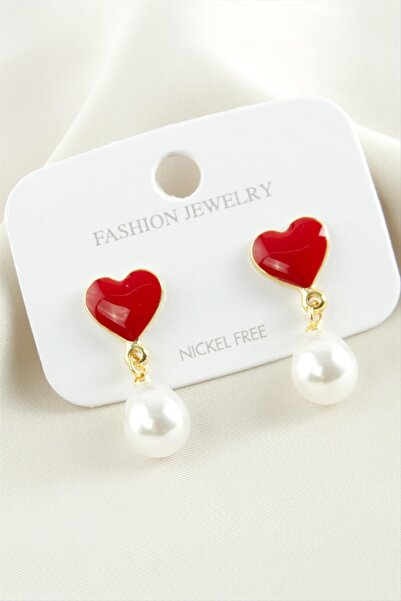 ZERO LAND Sptrns Heart Enamel (00405) Pearl Earrings-Red