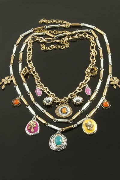 Genel Markalar 3 Adet Çiçek Etnik Lüks Yaka Kolye