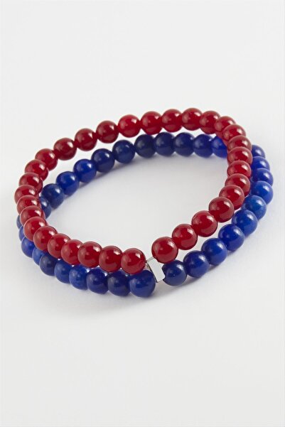 Marsilyan Burgundy Navy Blue Natural Stone Bracelet 6 mm Ilkel-Bjt940