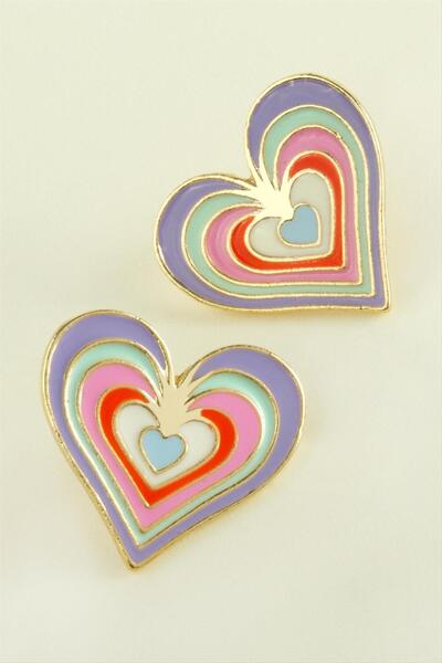 Marsilyan Heart New Season Enamel Earrings Ilkel-Bjt940