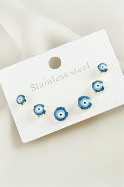 AKSESUARIM 6 Pieces Evil Eye Enamel Steel Earrings