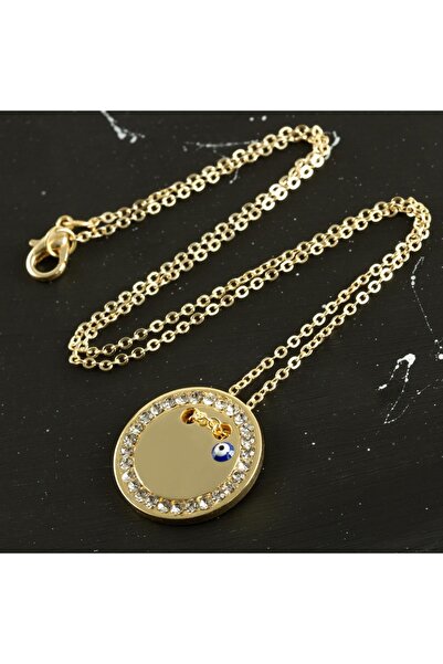 TakÇalıştır TKÇBJ Yuvarlak İsim Yazılabilir Taşlı Boş Plaka Kolye TKÇBJ