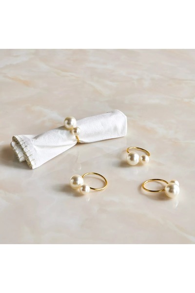 Generic طقم حلقات مناديل لؤلؤية مكون من 4 قطع - 4×4 سم