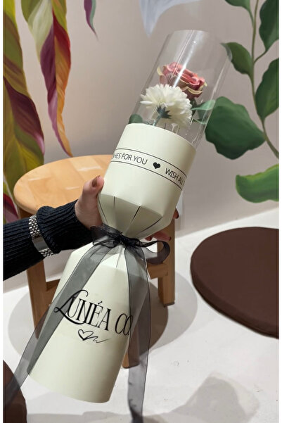 Lunea Co İkili Yapay Çiçek Buketi - Gül Kasımpatı Buket Silindir Öğretmenler Günü