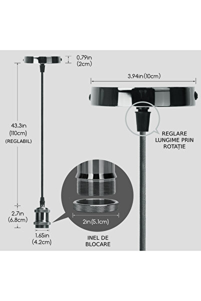 Sofia Concept Pendul Rossa Home Light, Adjustable Height, Aluminum, 100cm, Black
