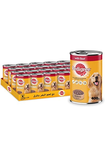 Pedigree Dog Food, Beef in Gravy Flavour Dog Food Wet, Pack of 24x400g, Complete & Balanced Food For