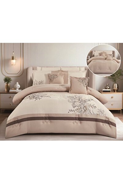 smart home لحاف مزدوج - طقم أغطية سرير فاخر مطرز من 8 قطع مصنوع من ألياف دقيق...