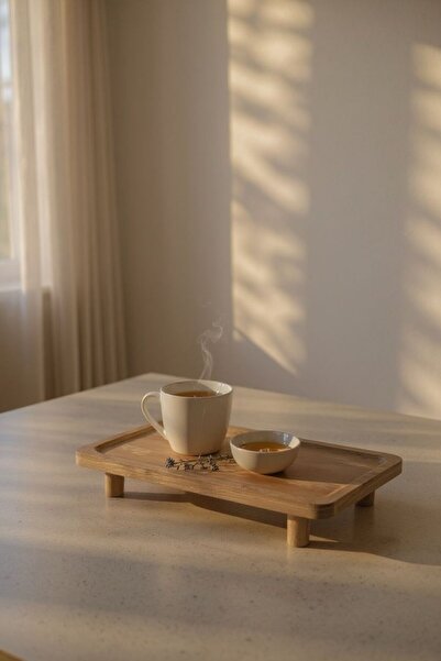 PUDRAM Natural Wooden Stand Presentation Tray – Breakfast, Tea and Coffee Presentation Tray (17X33 cm)
