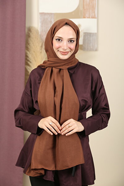 aldyoo Plain Pattern Cotton Viscose Shawl Light Brown