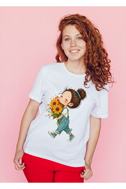 MVRDAR Tricou unisex 100% bumbac Flower Power pentru femei si fete