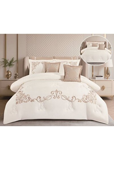 smart home لحاف مزدوج - طقم أغطية سرير فاخر مطرز من 8 قطع مصنوع من ألياف دقيق...