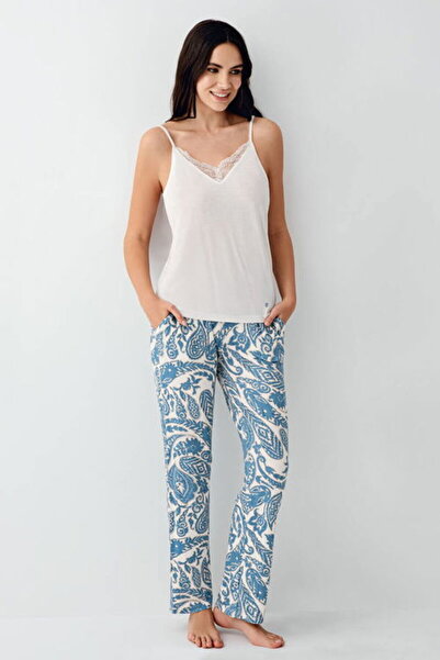 Pierre Cardin Three-Piece Pajama & Robe Set, Ribbon Tie, String Straps, V-Neck Lace, Patterned, Cotton & Modal