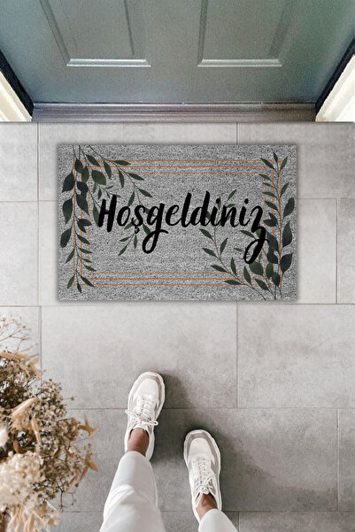Dormot Dekoratif Dijital Paspas Kişiye Özel Hoşgeldiniz Tasarım Gri Kapı Önü ...