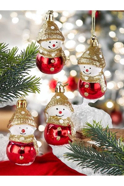 Yenigeldi Christmas Tree Ornament Set of 2 – Snowman Figurines, Gold Hat and Red Glitter Christmas Ornaments