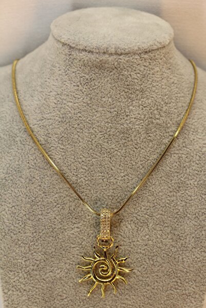 Butik Kadın Çelik Gold Charmlı Madalyon Kolye