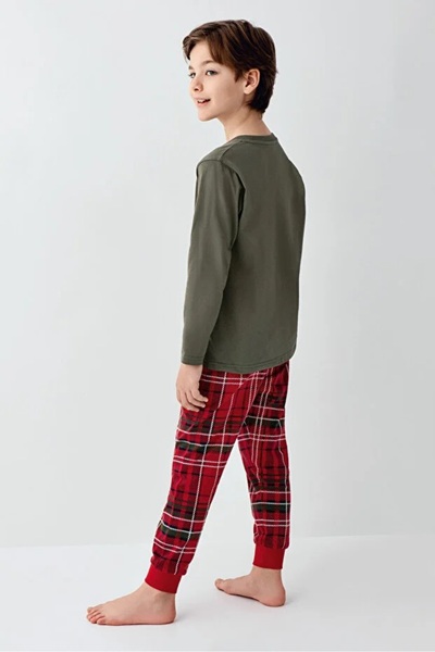 Arnetta %100 PAMUK YILBAŞI TEMALI UZUN KOLLU ALTI EKOSE DESEN ERKEK ÇOCUK PİJAMA TAKIM