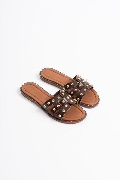 ETİLER COLLECTION Loose Bitter Brown Genuine Leather Slippers