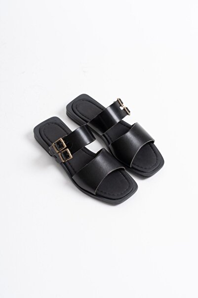 Loyano Bella Alessi Black Genuine Leather Slippers