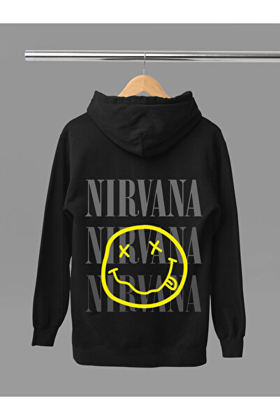 MAGORS سترة روك قطنية مطبوعة بأكمام طويلة وقلنسوة من نيرفانا بثلاث خيوط