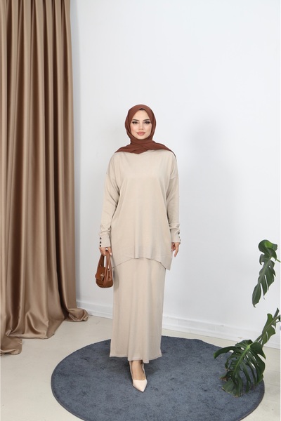 NİSUM MODA Button Detailed Mercerized Skirt Suit