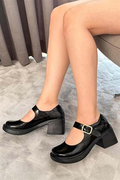 Les Passent Kadın Sofya Siyah Rugan 6 cm Tek Baretli Topuklu Lofer Ayakkabı