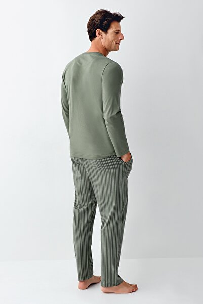 Arnetta 100% Cotton Long Sleeve Men's Pajama Set Oversized Plus Size Green