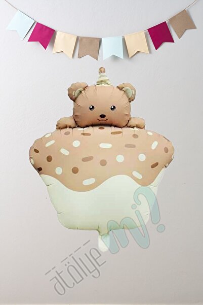 Atölye Mi Cute Teddy Bear Foil Balloon Caramel on a Cake
