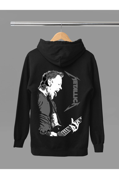 MAGORS سترة روك قطنية مطبوعة بتصميم ميتاليكا بأكمام طويلة وياقة مطوية بثلاث خيوط