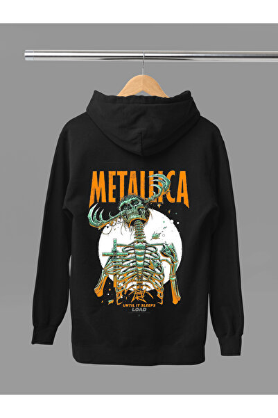 MAGORS سترة روك قطنية مطبوعة بتصميم ميتاليكا بأكمام طويلة وياقة مطوية بثلاث خيوط