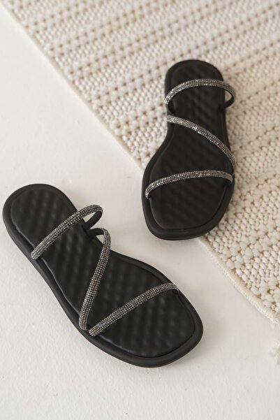ETİLER COLLECTION Alba Black Women's Stone Slippers