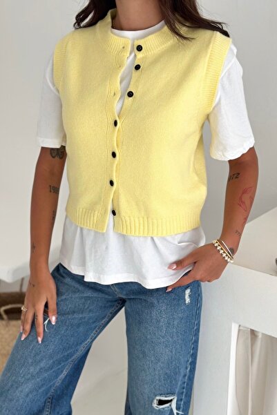 Noi Belis Basic Crop Boy Soft Textured Crew Neck Knitwear Vest Aw25Yl0006
