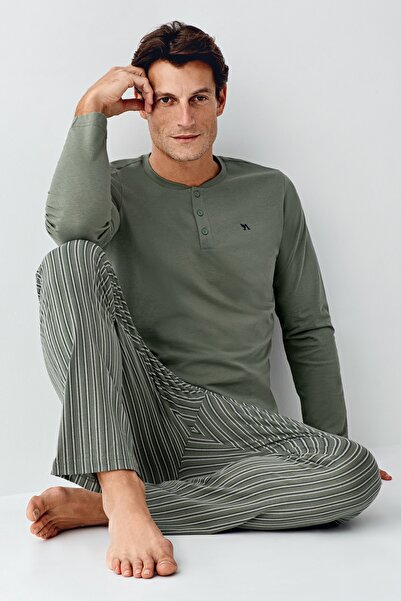 Arnetta 100% Cotton Long Sleeve Men's Pajama Set Oversized Plus Size Green