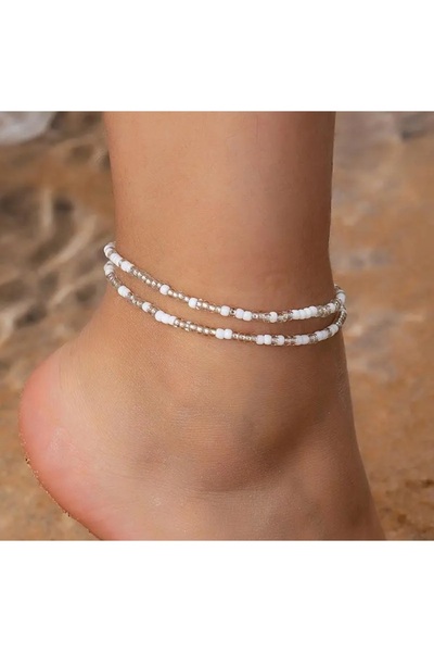 by Natalie 2li boncuk halhal klipsli kadın ayak bileklik