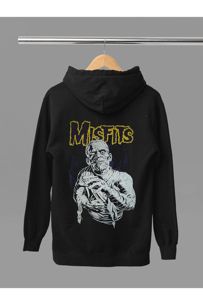 MAGORS Hanorac rock cu glugă din bumbac cu mânecă lungă, imprimat MISFITS, cu...