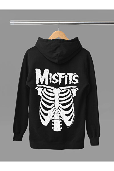 MAGORS Hanorac rock cu glugă din bumbac cu mânecă lungă, imprimat MISFITS, cu...