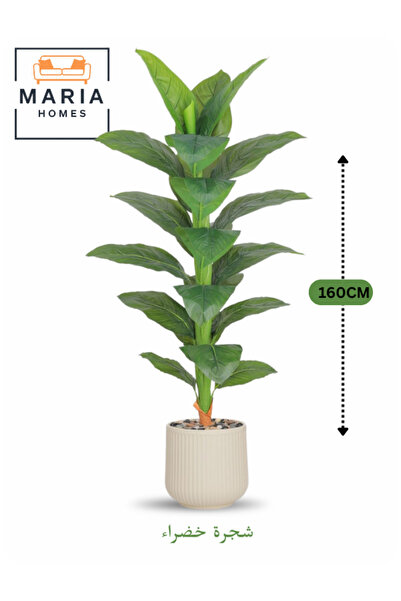 MARIA HOMES شجرة اصطناعية خضراء بأوراق خضراء 160 سم – نبات زخرفي مع وعاء بلاس...