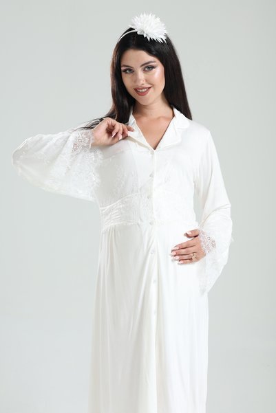 Lohusa Dünyasi Women's Front Buttoned Lace Maternity Single Nightgown