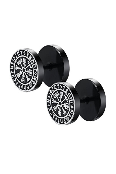 Choice 10mm Type-7 Gothic Norse Viking Runes Stud Earrings for Men Boys Rock Punk Stainless Steel Wolf Head