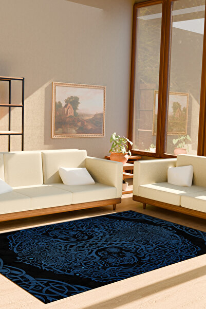 FG Store Viking Pagan Mitolojik Dijital Baskılı Makinede Yıkanabilir Kaymaz Leke Tutmaz Salon Halısı