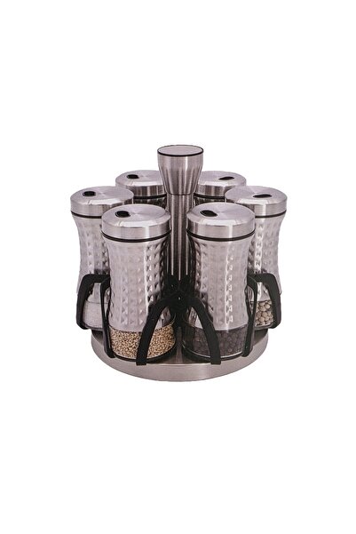 Tekbir طقم توابل مع حامل دوار 7 قطع - إينوكس