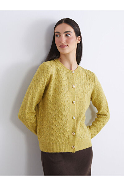LC Waikiki Green Crew Neck Self Patterned Women's Knitwear Cardigan